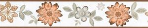 Samolepící bordura D58-019-1, rozměr 5 m x 5,8 cm, květy s lístky hnědo-šedé, IMPOL TRADE