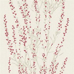 Vliesové tapety na zeď Blooming 37267-4, rozměr 10,05 m x 0,53 m, větvičky stříbrné s červenými lístky, A.S. CRÉATION