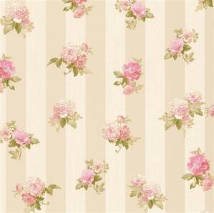Vliesové tapety na zeď IMPOL Romantico 30447-4, rozměr 10,05 m x 0,53 m, růžové květy na hnědo-krémových pruzích, A.S. Création