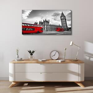 Obraz na plátně Obraz na plátně Londýnské oční červené autobusy