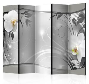 Paraván stříbrná abstrakce s orchidejí Velikost (šířka x výška): 135x172 cm