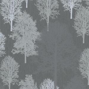 Vliesové tapety na zeď IMPOL Giulia 6786-10, stromy světle šedé na tmavě šedém podkladu, rozměr 10,05 m x 0,53 m, NOVAMUR 82198