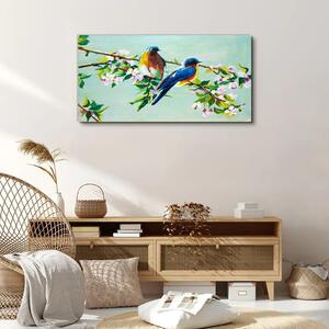 Obraz na plátně Obraz na plátně Větve listů květin Ptáci
