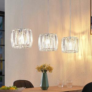 Lindby Závěsná lampa Sofia, 107 cm, 3 světla, E14, chrom/čirá, stmívatelný, Čirá / transparetní, Obývací pokoj / jídelna, Plast