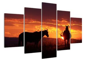 Obraz - koně při západu slunce (150x105cm)