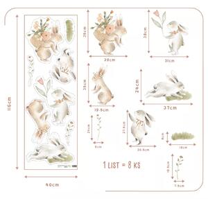 Funlife Dětské nálepky na zeď roztomilí králíci s květinami 31 x 38 cm