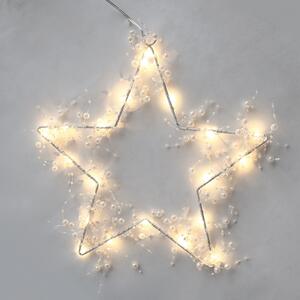 ACA Lighting LED vánoční hvězda s perlami do okna 20 LED, teplá bílá barva, 3x baterie AA, IP44