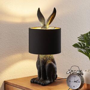 Stolní lampa Lindby Lorentina, 56 cm, králík, černá, textilní