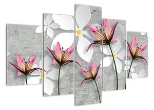 Abstraktní obraz květů na šedém pozadí (150x105cm)