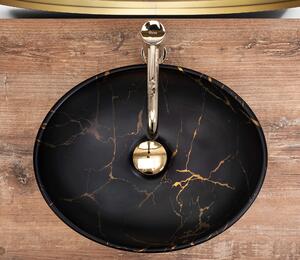 Rea Sofia Marble Black, keramické umyvadlo na desku 41x35 cm, černá matná-zlatá lesklá, REA-U8011