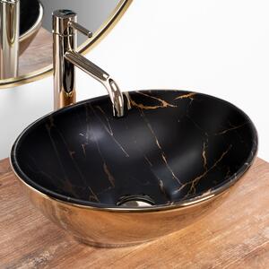 Rea Sofia Marble Black, keramické umyvadlo na desku 41x35 cm, černá matná-zlatá lesklá, REA-U8011