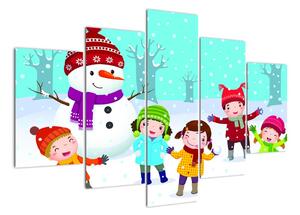 Obraz dětí na sněhu (150x105cm)