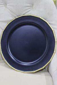 Modrý matný klubový talíř se zlatým okrajem 33cm