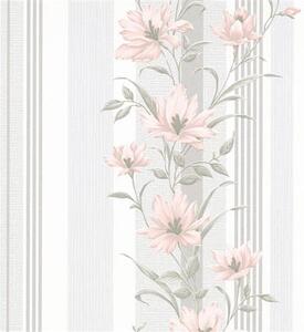 Vliesové tapety na zeď Finesse 10228-05, rozměr 10,05 m x 0,53 m, květy růžové s šedými pruhy, Erismann