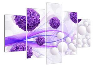 Obraz fialových květů a bílých koulí (150x105cm)
