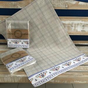 Utěrka bavlna 3 ks tkaná - hnědá s folklorními vzory
