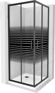 Mexen Rio, čtvercový sprchový kout s posuvnými dveřmi 70 (dveře) x 70 (dveře) x 190 cm, 5mm čiré sklo s pásky, černý profil + bílá sprchová vanička SLIM, 860-070-070-70-20-4010B