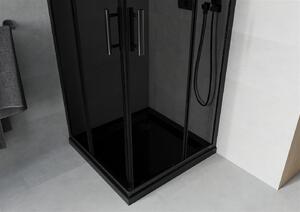 Mexen Rio, čtvercový sprchový kout 90(dveře)x90(dveře)x190 cm, 5mm šedé sklo, černý profil + černá sprchová vanička SLIM, 860-090-090-70-40-4070B