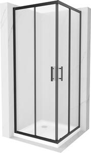 Mexen Rio, čtvercový sprchový kout s posuvnými dveřmi 70 (dveře) x 70 (dveře) x 190 cm, 5mm sklo námraza, černý profil + bílá sprchová vanička SLIM, 860-070-070-70-30-4010B