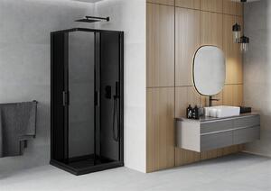 Mexen Rio, čtvercový sprchový kout 90(dveře)x90(dveře)x190 cm, 5mm šedé sklo, černý profil + černá sprchová vanička SLIM, 860-090-090-70-40-4070B