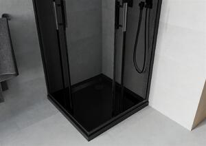 Mexen Rio, čtvercový sprchový kout 80(dveře)x80(dveře)x190 cm, 5mm šedé sklo, černý profil + černá sprchová vanička SLIM, 860-080-080-70-40-4070B
