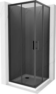 Mexen Rio, čtvercový sprchový kout 80(dveře)x80(dveře)x190 cm, 5mm šedé sklo, černý profil + bílá sprchová vanička SLIM, 860-080-080-70-40