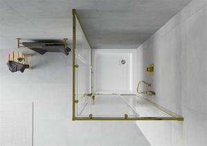 Mexen Rio, čtvercový sprchový kout s posuvnými dveřmi 80 (dveře) x 80 (dveře) x 190 cm, 5mm čiré sklo s pásky, zlatý profil + bílá sprchová vanička RIO, 860-080-080-50-20-4510