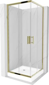 Mexen Rio, čtvercový sprchový kout s posuvnými dveřmi 80 (dveře) x 80 (dveře) x 190 cm, 5mm čiré sklo, zlatý profil + bílá sprchová vanička RIO, 860-080-080-50-00-4510