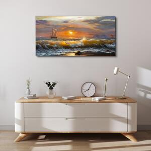 Obraz na plátně Obraz na plátně Pobřežní vlny západu slunce