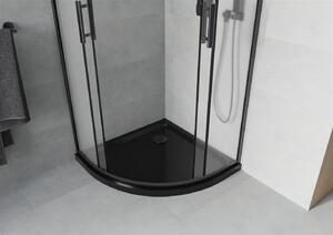 Mexen Rio, čtvrtkruhový sprchový kout 90(dveře)x90(dveře)x190 cm, 5mm sklo námraza, černý profil + černá sprchová vanička SLIM, 863-090-090-70-30-4170B