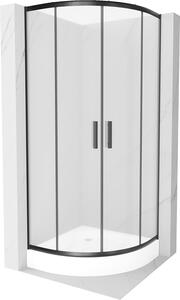 Mexen Rio, čtvrtkruhový sprchový kout s posuvnými dveřmi 70 (dveře) x 70 (dveře) x 190 cm, 5mm sklo námraza, černý profil + bílá sprchová vanička RIO, 863-070-070-70-30-4710