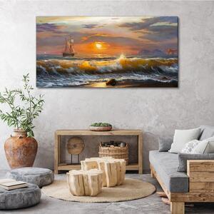 Obraz na plátně Obraz na plátně Pobřežní vlny západu slunce