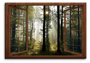 3D obraz dřevěné okno do lesa Velikost (šířka x výška): 90x60 cm