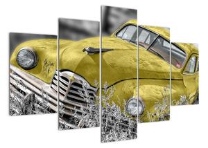 Obraz žlutého auta na louce (150x105cm)