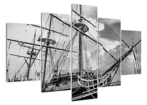 Černobílý obraz plachetnice (150x105cm)