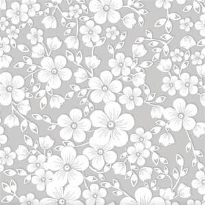 Ubrus PVC 158B bílé květy na šedém podkladu, návin 20 m x 140 cm, IMPOL TRADE