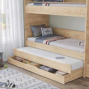Patrová postel s přistýlkou, úložným prostorem a žebříkem Cody Modular - dub