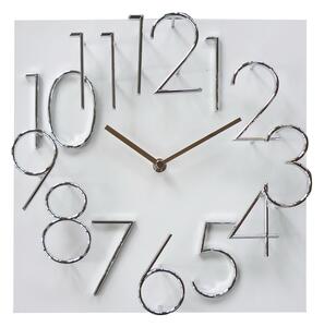 Hranaté desginové hodiny JVD HB24.5 s kovovými číslicemi POSLEDNÍ KS V DOMAŽLICÍCH 3KS (bílé 3D hodiny s vystouplými stříbrnými číslicemi)
