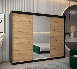 Skříň s posuvnými dveřmi v šířce 250 cm TIMEA 1 - černá / dub artisan
