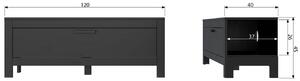 Hoorns Černý borovicový TV stolek Bona 120 x 40 cm