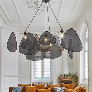 MARKET SET závěsné světlo Screen XXL, 90 cm, černé, ratan, stmívatelný, Černá, Obývací pokoj / jídelna, Dřevo, Design