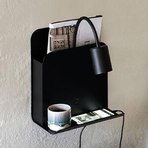 Nordlux Nástěnné světlo Roomi s policí a USB, černá, Černá, Ložnice, kov, Moderní, Lampička na čtení