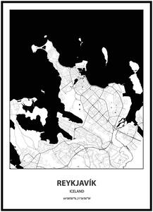 Plakát Mapa města (více variant měst) Rozměr plakátu: A4 (21 x 29,7 cm), Město: Reykjavík