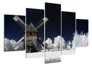 Větrný mlýn v zimní krajině - obraz (150x105cm)