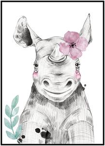 Plakát Nosorožec Rozměr plakátu: A4 (21 x 29,7 cm), Varianta nosorožce: Nosorožec s kytičkou