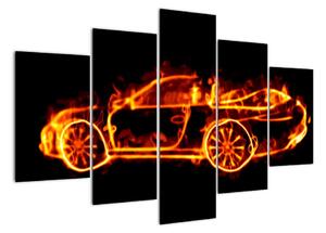 Obraz hořícího auta (150x105cm)