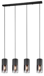 Trio Leuchten 310600432 ROBIN - Závěsné kuchyňské svítidlo s černými kouřovými skly 4 x E27, 80cm šířka (Moderní závěsný čtyřramenný lustr vhodný nad jídelní stůl)