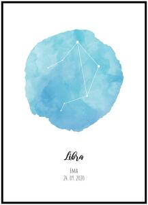 Plakát Znamení zvěrokruhu na míru Rozměr plakátu: 40 x 50 cm, Znamení zvěrokruhu: Váhy, Barevné provedení: Světle modrá, Tvar podkladu: Kaňka