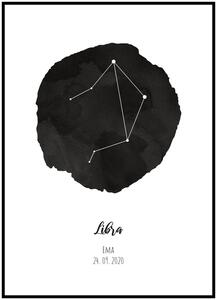 Plakát Znamení zvěrokruhu na míru Rozměr plakátu: 40 x 50 cm, Znamení zvěrokruhu: Váhy, Barevné provedení: Černá, Tvar podkladu: Kaňka