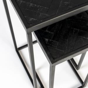 White Label Set dvou černých teakových odkládacích stolků WLL PARKER 23/30 x 23/30 cm
